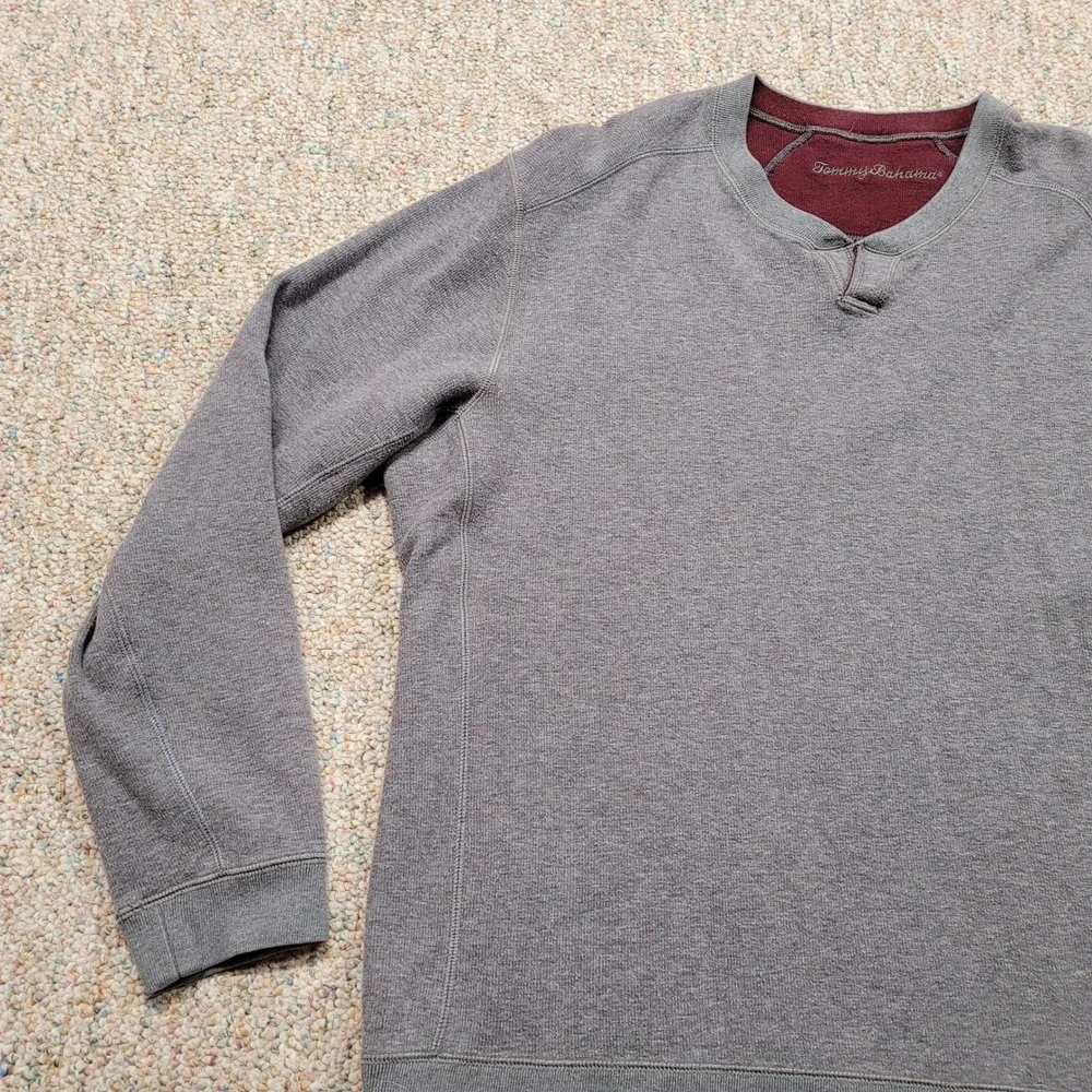 Tommy Bahama Sweatshirt Mens XL Grey Reversible Split Neck Pullover Knit Sweater